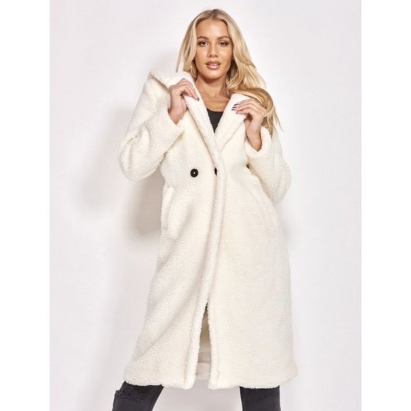 1 DAY SALE! Long Sleeve Hoodie Hooded Long Maxi Borg Teddy Bear Fur Coat - Picture 6 of 15